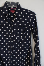 Merona Navy Blue White Polka Dotted Long Sleeved Button Down Shirt | XS