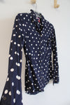 Merona Navy Blue White Polka Dotted Long Sleeved Button Down Shirt | XS