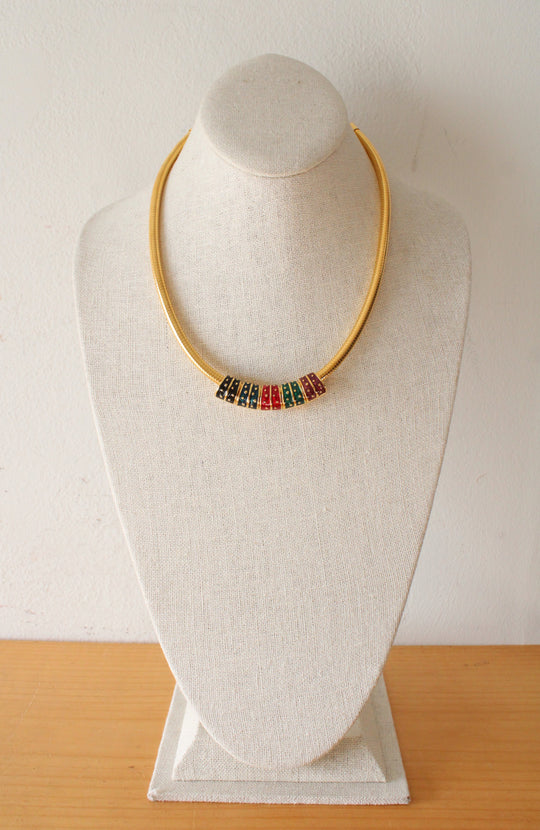 Joan Rivers Classic Collection Gold Tone Green Red Necklace