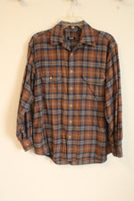 Izod Jeans Brown Blue Plaid Flannel Shirt | M
