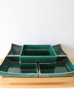 Ever Art Mid Century Modern Green & Gold Edged Lazy Susan Serving Dish