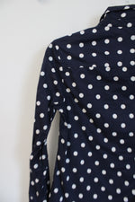 Merona Navy Blue White Polka Dotted Long Sleeved Button Down Shirt | XS