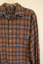 Izod Jeans Brown Blue Plaid Flannel Shirt | M