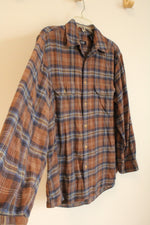 Izod Jeans Brown Blue Plaid Flannel Shirt | M