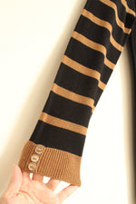 NY Collection Black and Tan Colorblock Sweater with Button Details | M