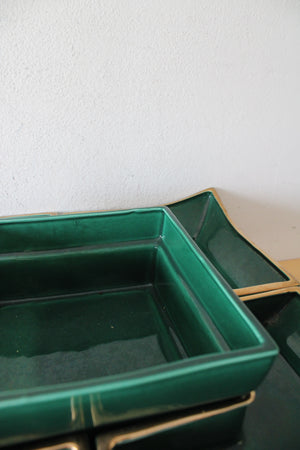 Ever Art Mid Century Modern Green & Gold Edged Lazy Susan Serving Dish