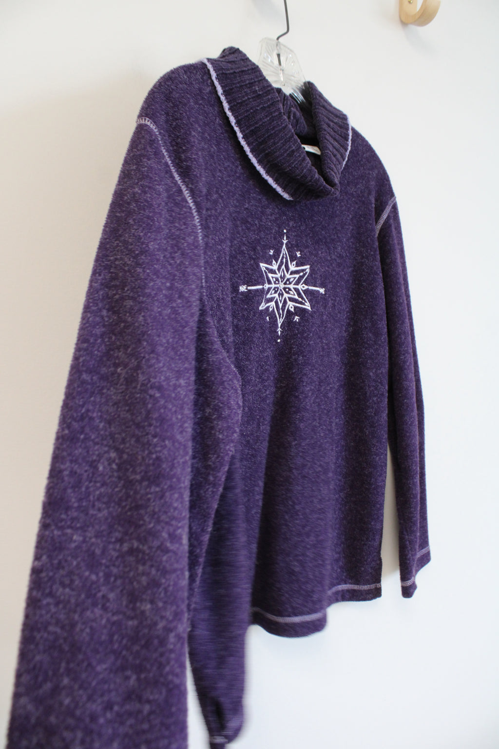 Basic Editions Purple Snowflake Mock Neck Sweater | M