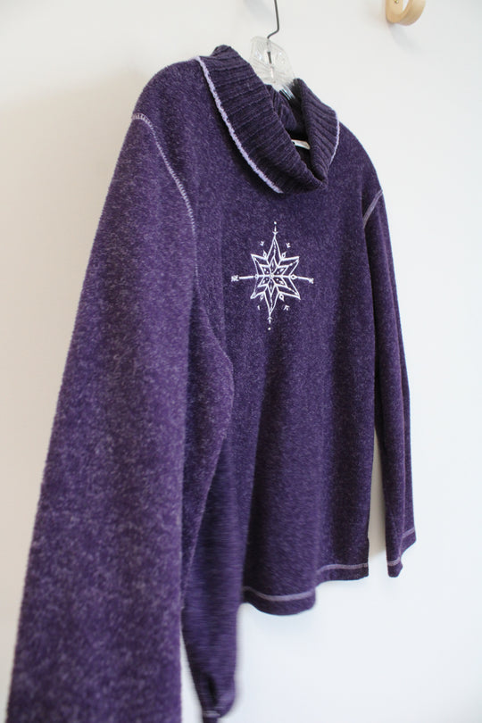 Basic Editions Purple Snowflake Mock Neck Sweater | M