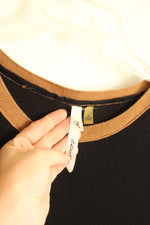 NY Collection Black and Tan Colorblock Sweater with Button Details | M