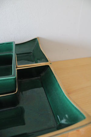 Ever Art Mid Century Modern Green & Gold Edged Lazy Susan Serving Dish