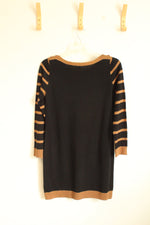 NY Collection Black and Tan Colorblock Sweater with Button Details | M