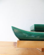 Ever Art Mid Century Modern Green & Gold Edged Lazy Susan Serving Dish