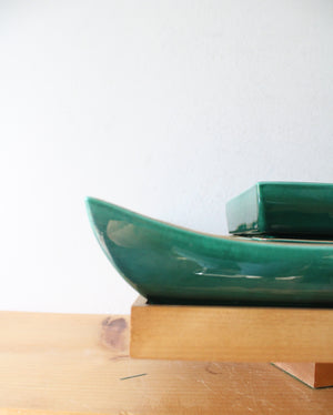 Ever Art Mid Century Modern Green & Gold Edged Lazy Susan Serving Dish