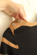 NY Collection Black and Tan Colorblock Sweater with Button Details | M
