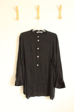 Zara Black Button Up Flowy Top with Shell Buttons | XL