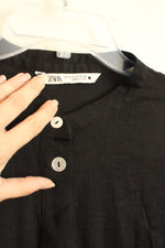 Zara Black Button Up Flowy Top with Shell Buttons | XL