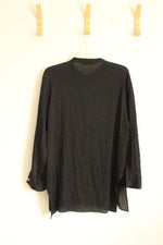 Zara Black Button Up Flowy Top with Shell Buttons | XL