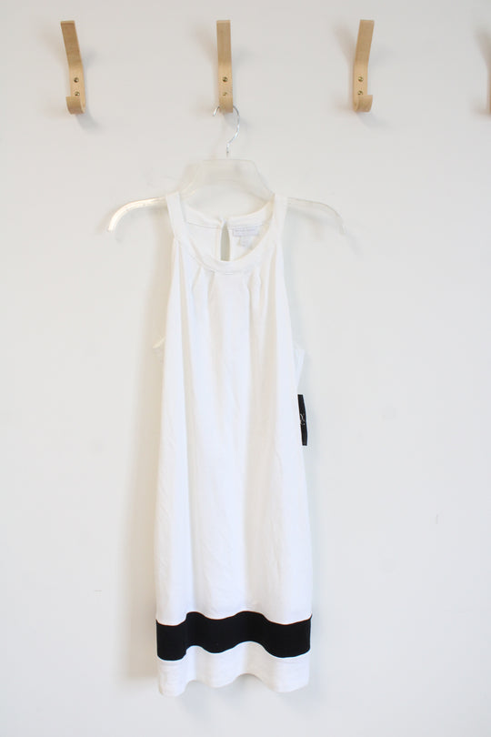 NEW New York & Company White with Black Colorblock Halter Shift Dress | S