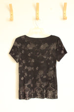Zenergy by Chico's Black and Gray Embellished Rhinestone T-Shirt | 0