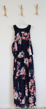 NEW Signature by Robbie Bee Navy and Coral Halter Floral Print Maxi Dress | 18W