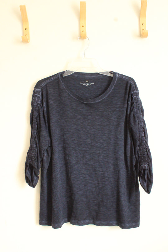 Elliott Lauren Blue 3Q Sleeve Top with Rouched Sleeves | XL