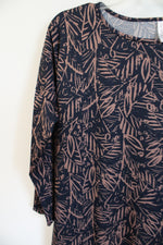 Honey & Lace Navy & Brown Leaf Print Top | L