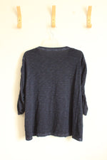 Elliott Lauren Blue 3Q Sleeve Top with Rouched Sleeves | XL