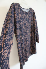 Honey & Lace Navy & Brown Leaf Print Top | L