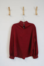 NEW New York & Company Red Keyhole Neckline With Sequined Collar Blouse | XL