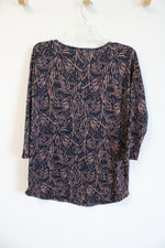 Honey & Lace Navy & Brown Leaf Print Top | L