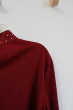 NEW New York & Company Red Keyhole Neckline With Sequined Collar Blouse | XL