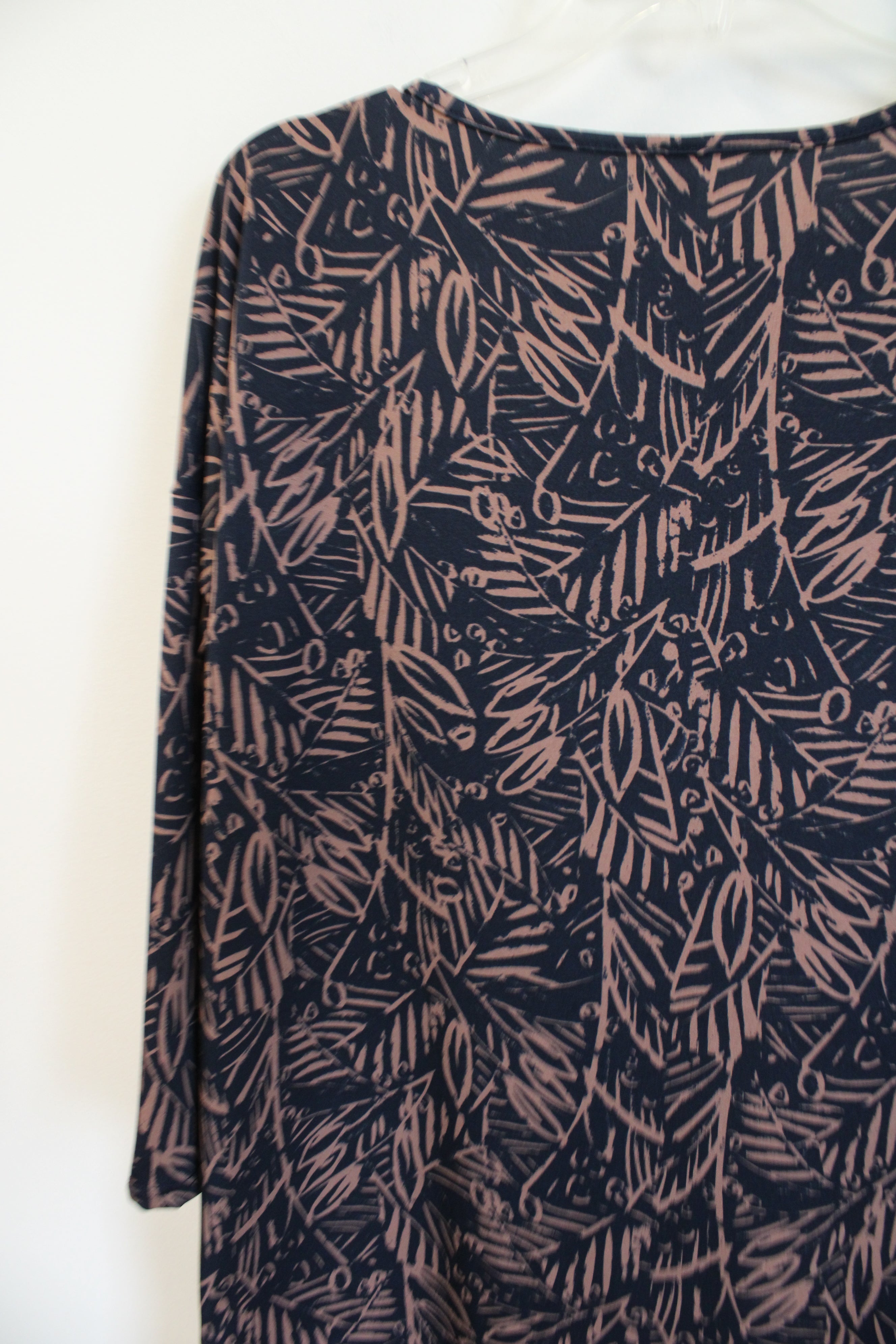 Honey & Lace Navy & Brown Leaf Print Top | L