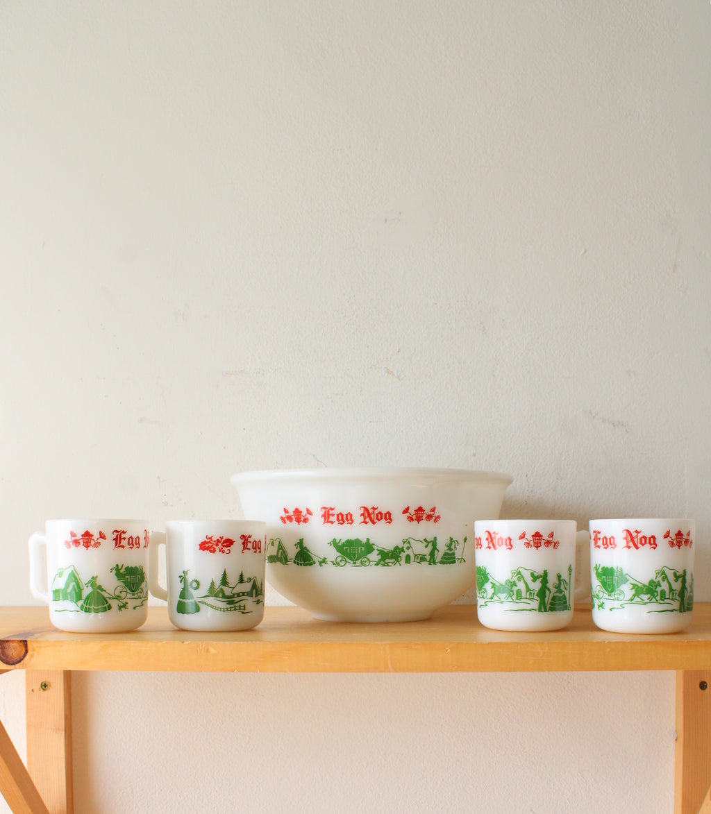 Vintage Hazel Atlas Milk White Egg Nog Bowl & Mug Set | Set Of 5