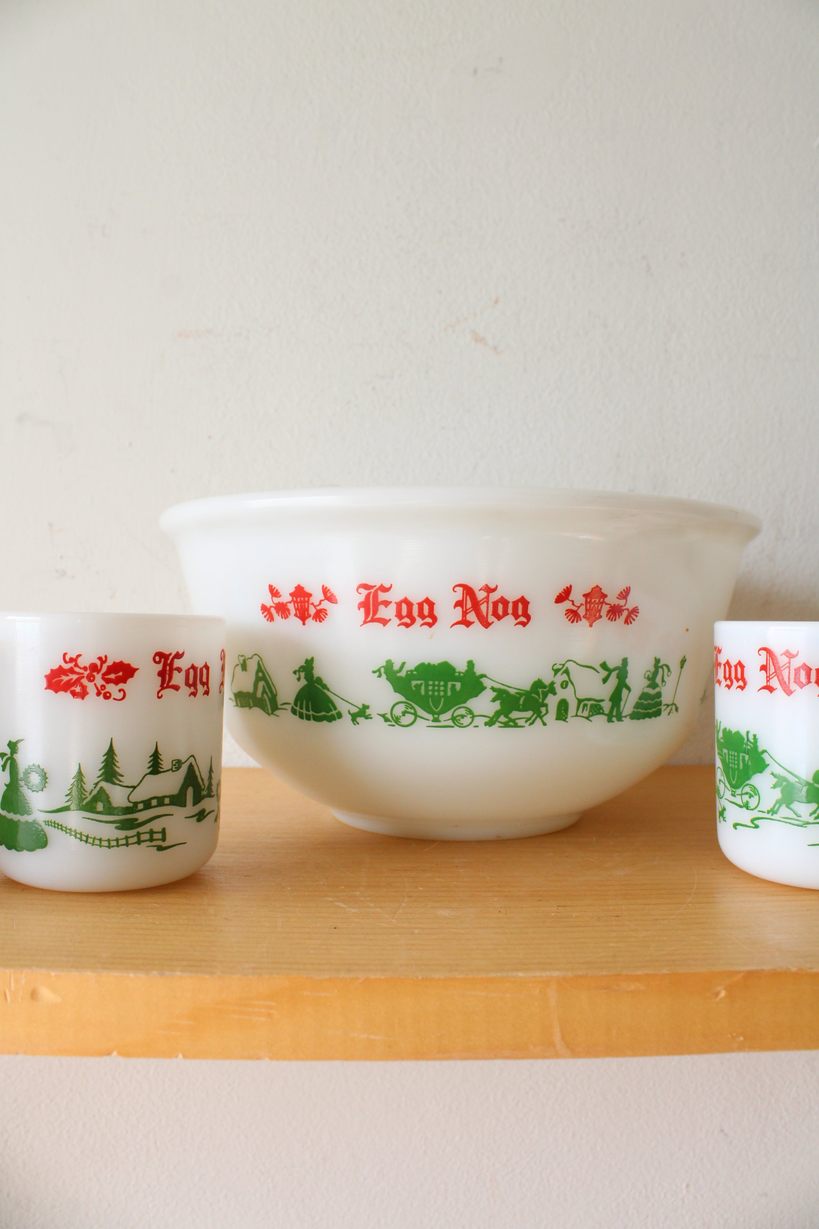 Vintage Hazel Atlas Milk White Egg Nog Bowl & Mug Set | Set Of 5