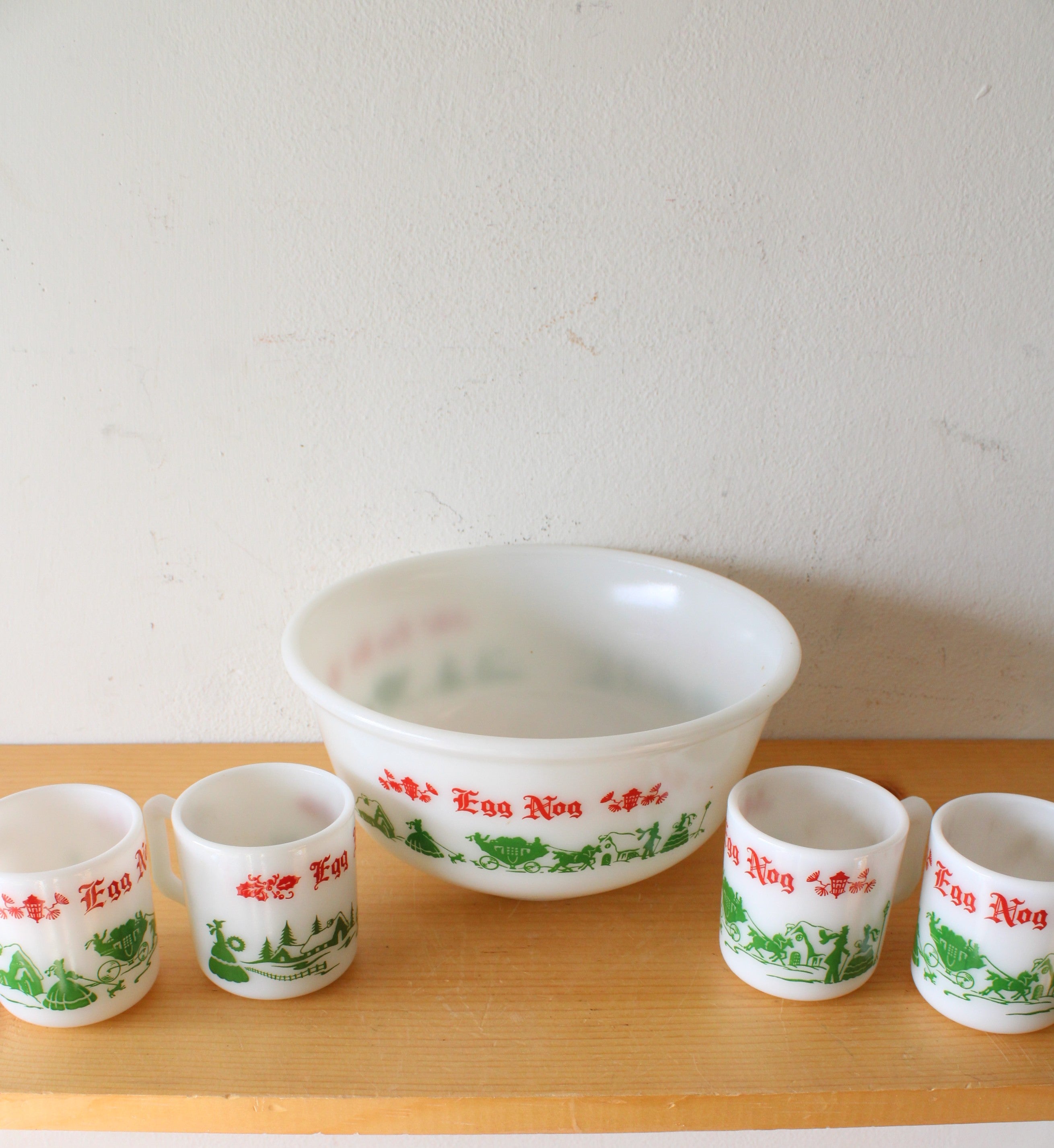 Vintage Hazel Atlas Milk White Egg Nog Bowl & Mug Set | Set Of 5