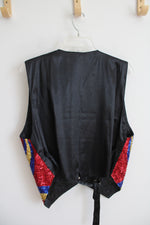 Vintage Bali Chic Red Blue Gold & Silver Sequined Vest | S