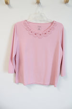 Hasting & Smith Light Pink Lace Neckline Top | M