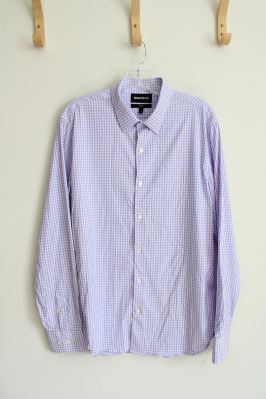 Bonobos Slim Fit Purple & White Checkered Button Down Shirt | L