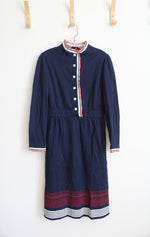 Vintage Navy White & Red Ruffled Trim Dress | M