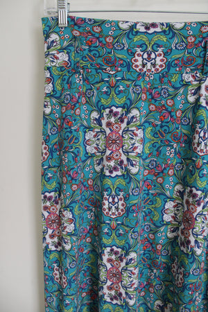 Bisou Bisou Blue Floral Ruffle Bottom Skirt | S Petite