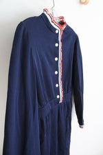 Vintage Navy White & Red Ruffled Trim Dress | M