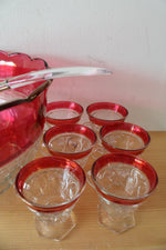 Vintage Indiana Glass Cranberry Kings Crown Punch Bowl Set | Set Of 14