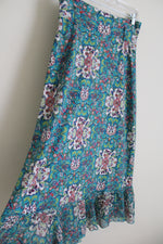 Bisou Bisou Blue Floral Ruffle Bottom Skirt | S Petite
