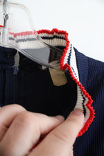 Vintage Navy White & Red Ruffled Trim Dress | M