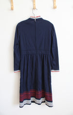 Vintage Navy White & Red Ruffled Trim Dress | M