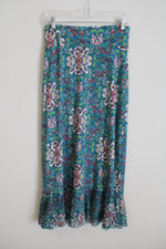 Bisou Bisou Blue Floral Ruffle Bottom Skirt | S Petite