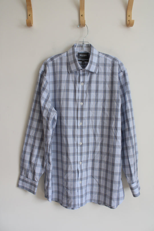 Bonobos Standard Fit Blue Gray & White Plaid Button Down Shirt | 16/34