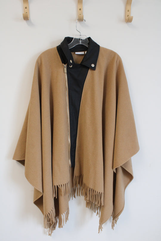 NEW New York & Company Tan Leather Trimmed Full Zip Cape | M/L