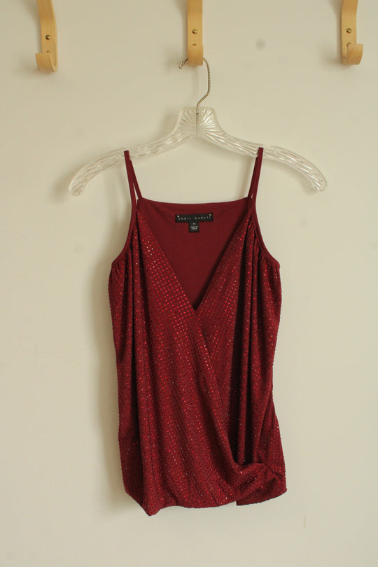 Sheri Bodell Red Rhinestone Wrap Spaghetti Strap Top | XS