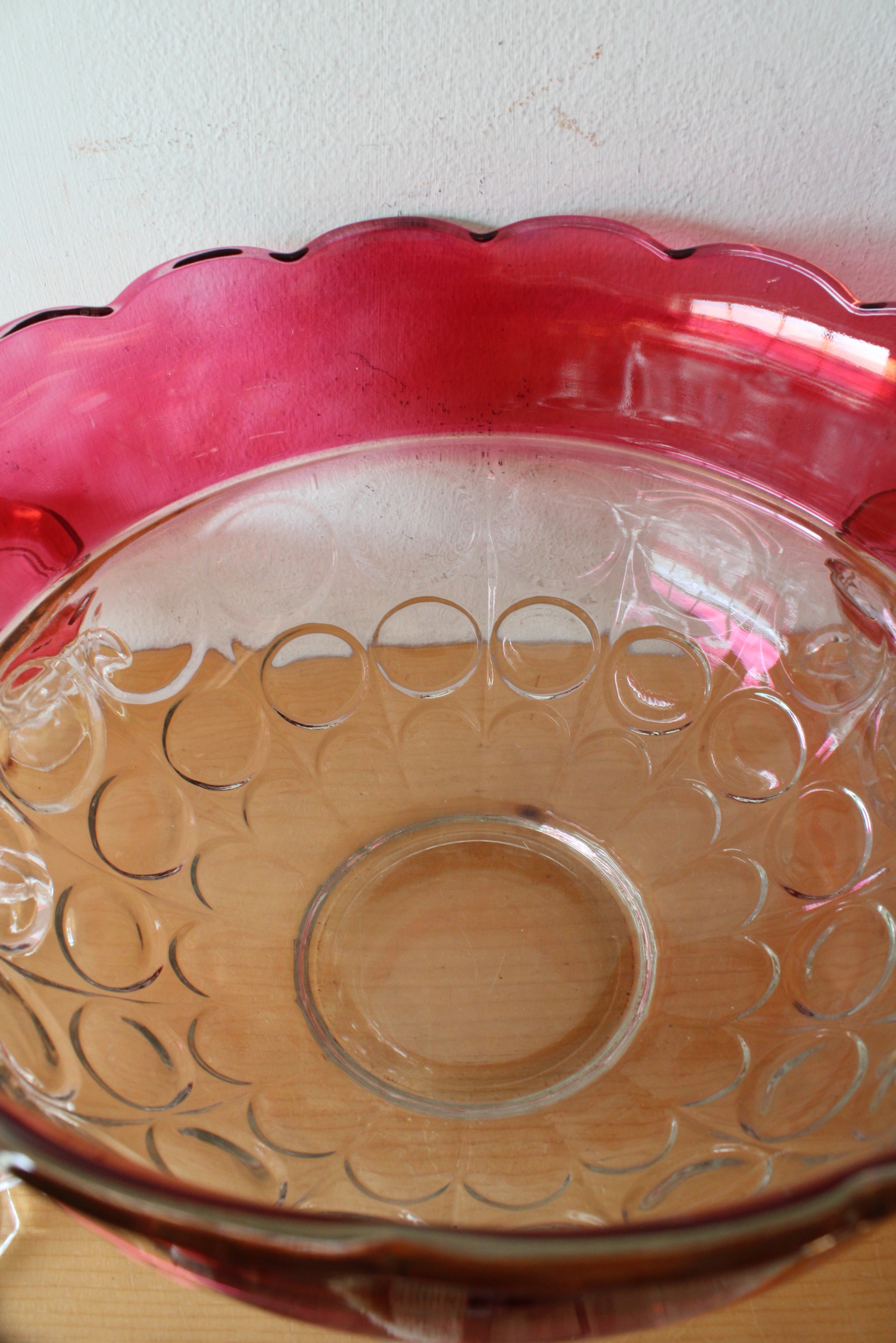 Vintage Indiana Glass Cranberry Kings Crown Punch Bowl Set | Set Of 14